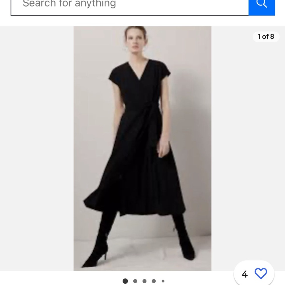 Massimo Dutti Black Wrap Front Belted MIDI Dress, Size Small